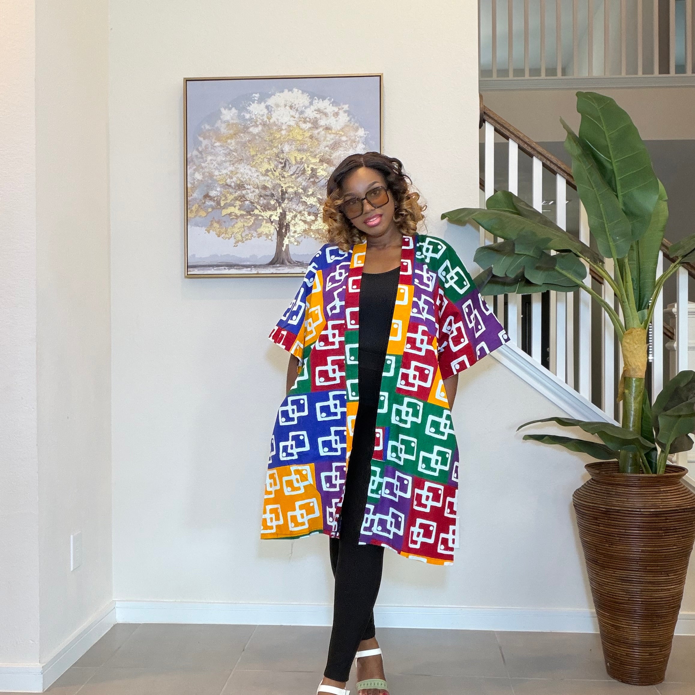 Ankara Patchwork Kimono, Abstract Pop Art Kimono