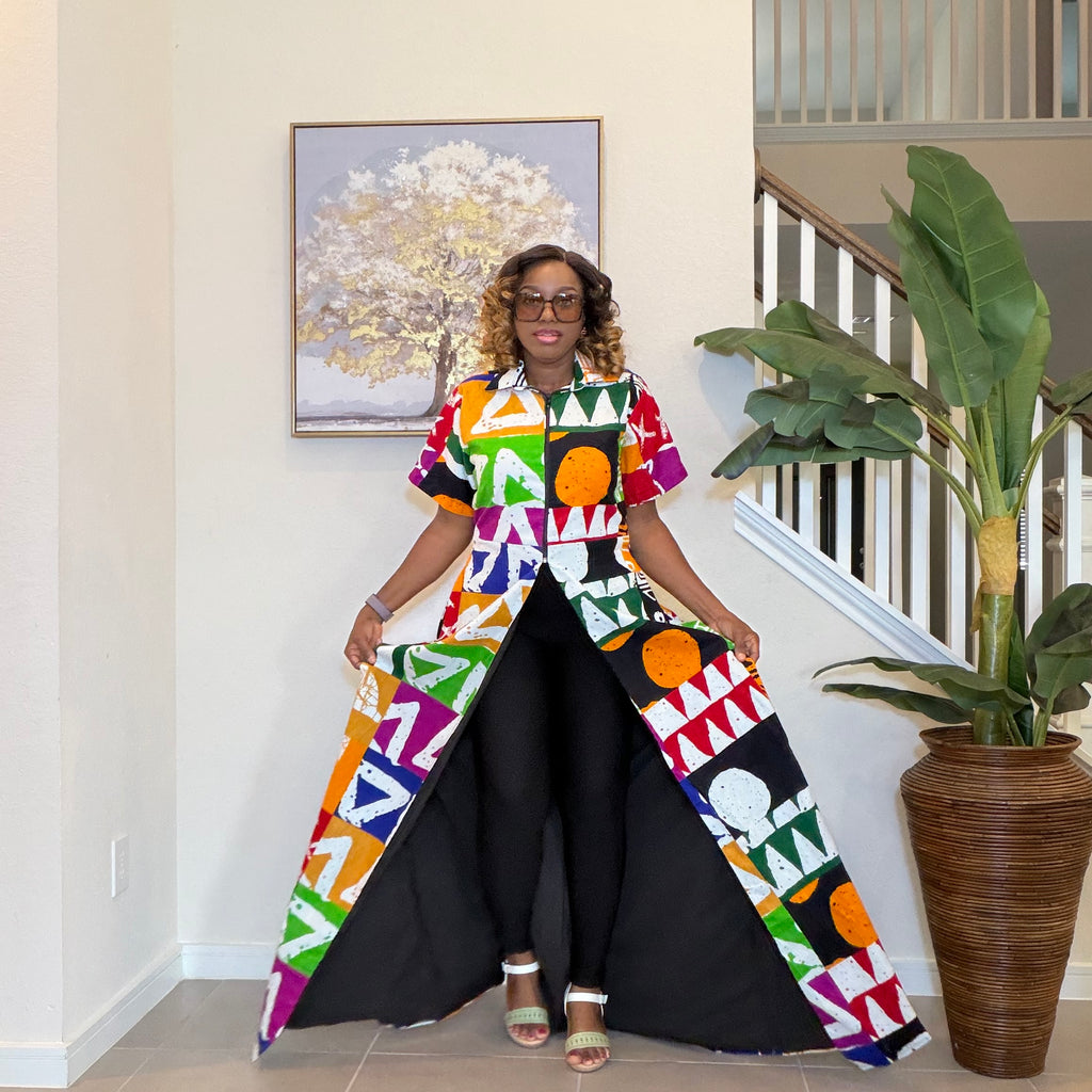 Printed Zip-Front Ankara Maxi Kimono
