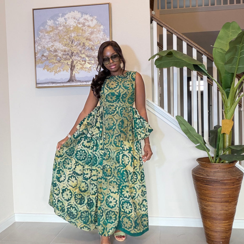 Adire Dress with Flare Sides – Sleeveless African Print Dress for Women