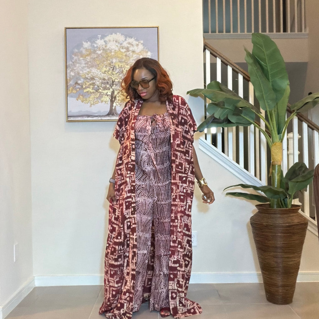 Adire Jumpsuit and Kimono Set