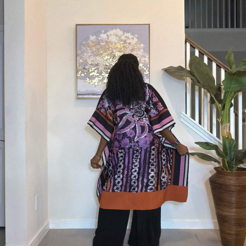 Handmade African Print Kimono: Adire Aso Oke Robe