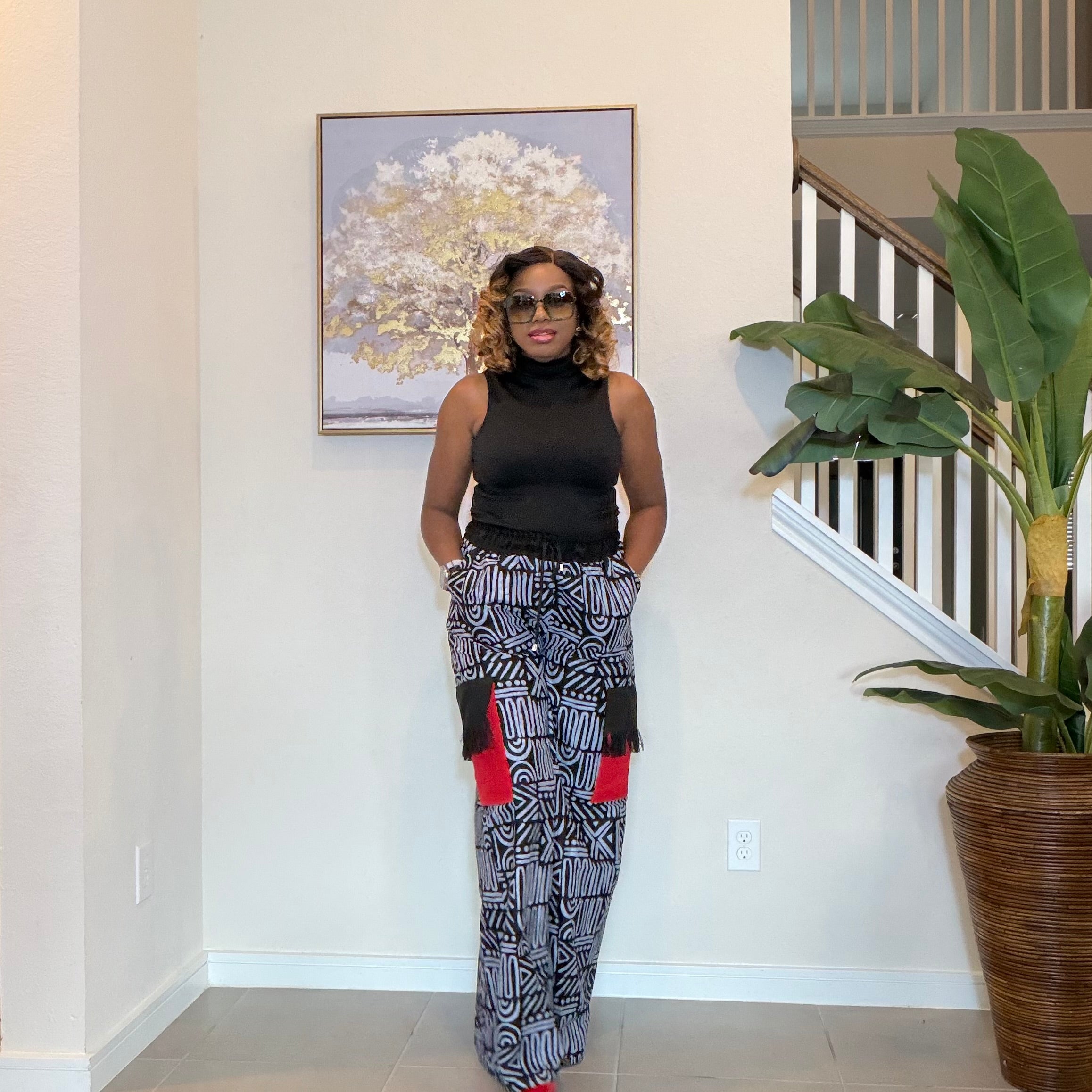 Ankara Wide‑Leg Pants with Aso Oke side pockets