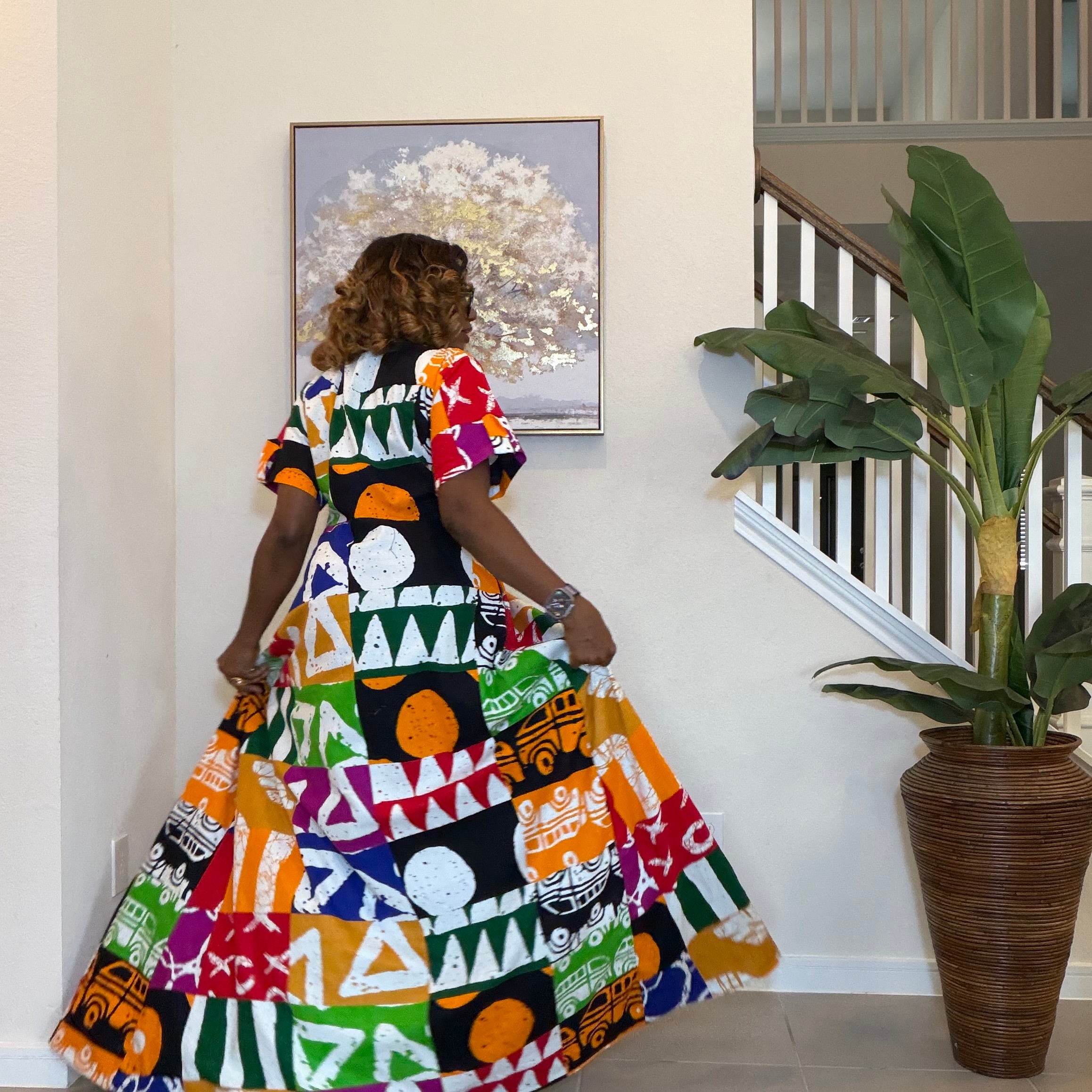 Printed Zip-Front Ankara Maxi Kimono
