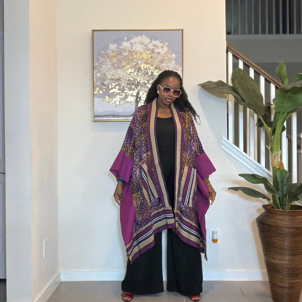 African Adire and Aso Oke Kimono, African print kimono, African fashion, Handmade African Print Robe, Boho Nigerian Fashion