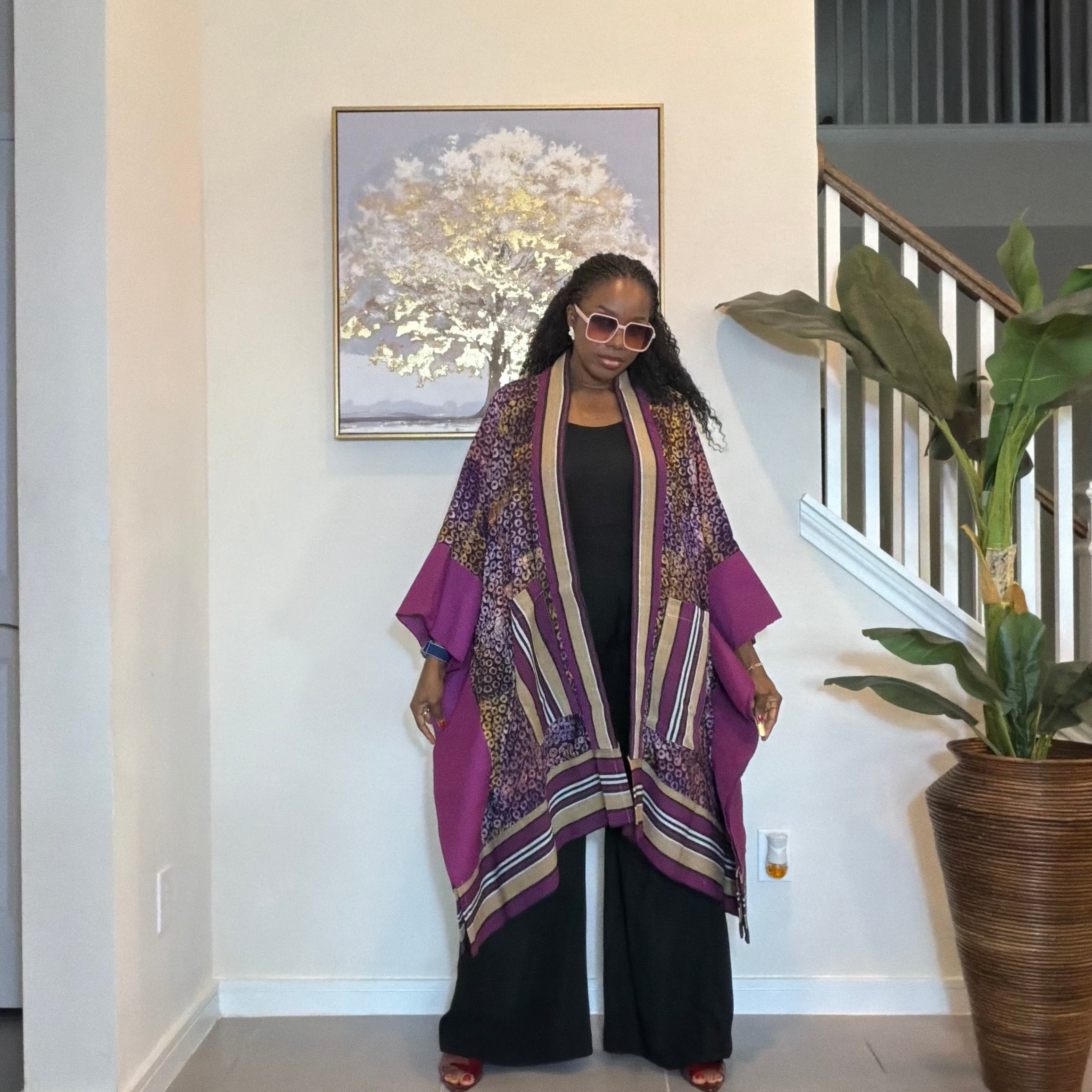 African Adire and Aso Oke Kimono, African print kimono, African fashion, Handmade African Print Robe, Boho Nigerian Fashion