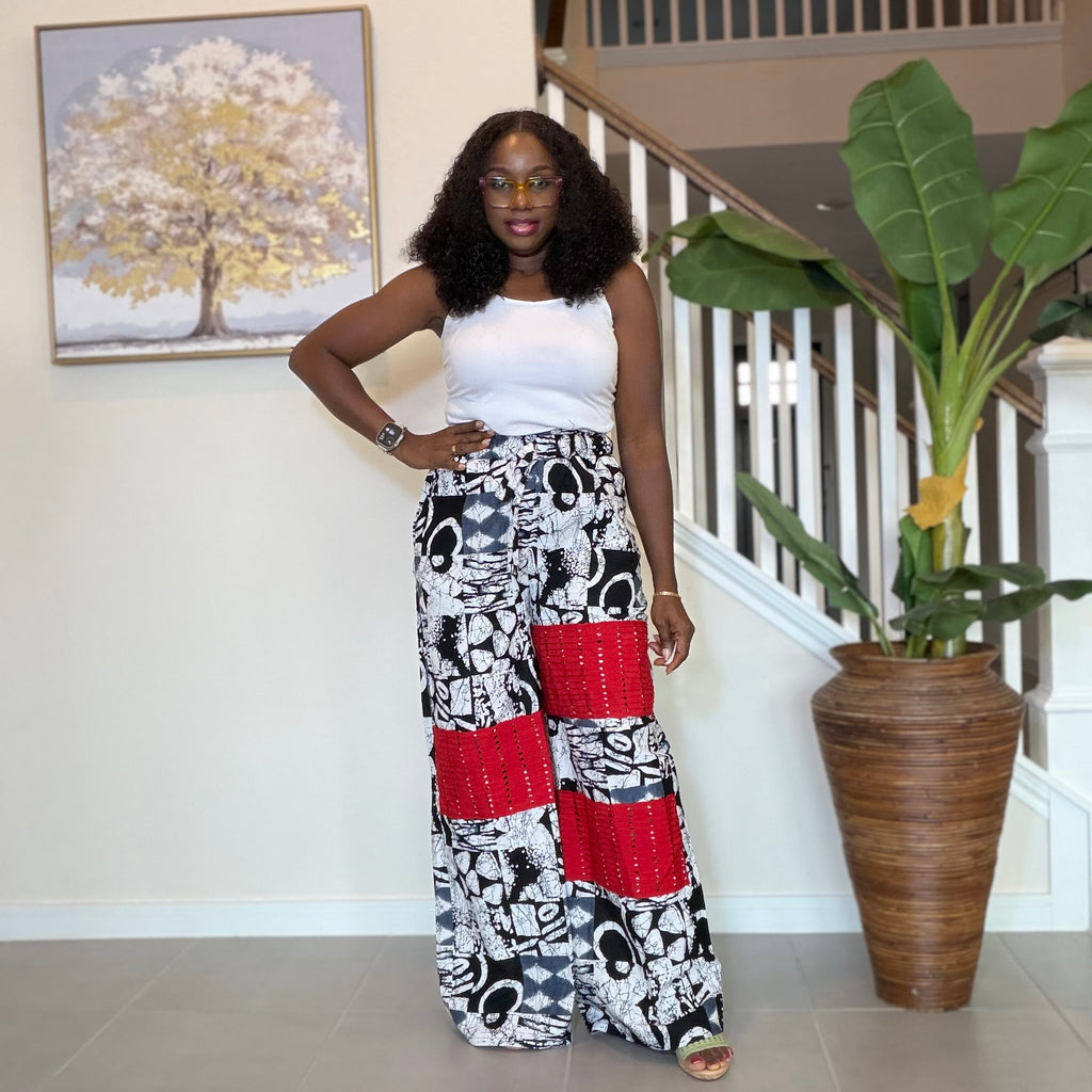African Patchwork Wide‑Leg Trousers with Aso Oke

---