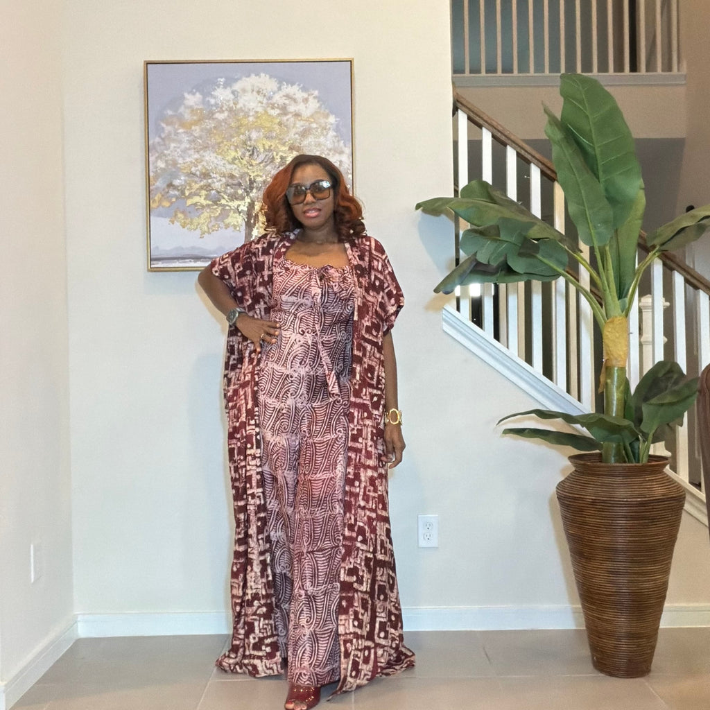 Adire Jumpsuit and Kimono Set