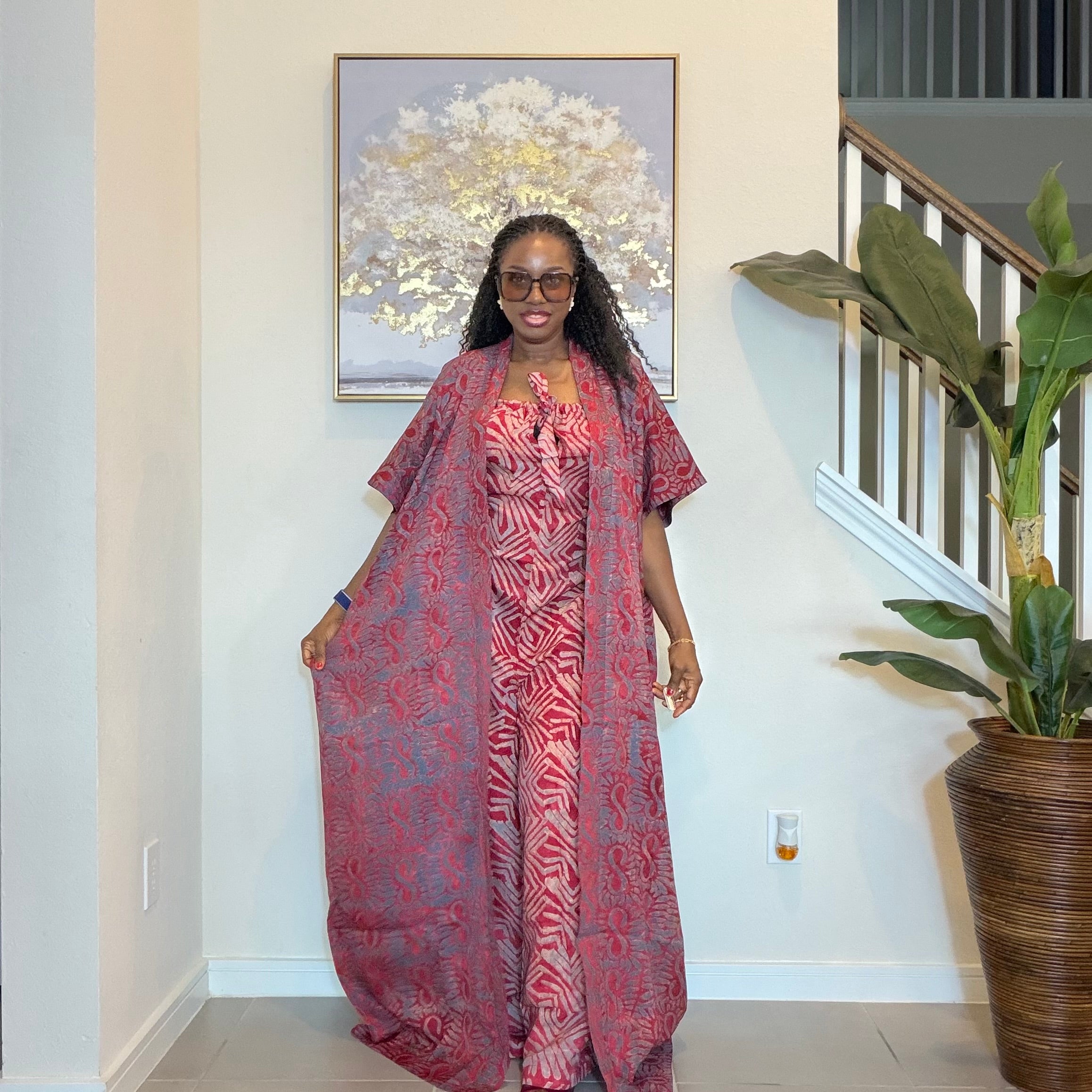 2-Piece Adire Crepe Jumpsuit and Kimono Set