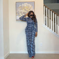 Elegant Indigo Mesh Long Dress