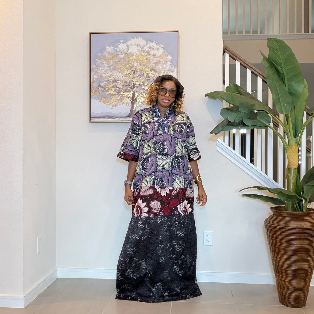 Ankara Patchwork Dress, Long Floral African Maxi