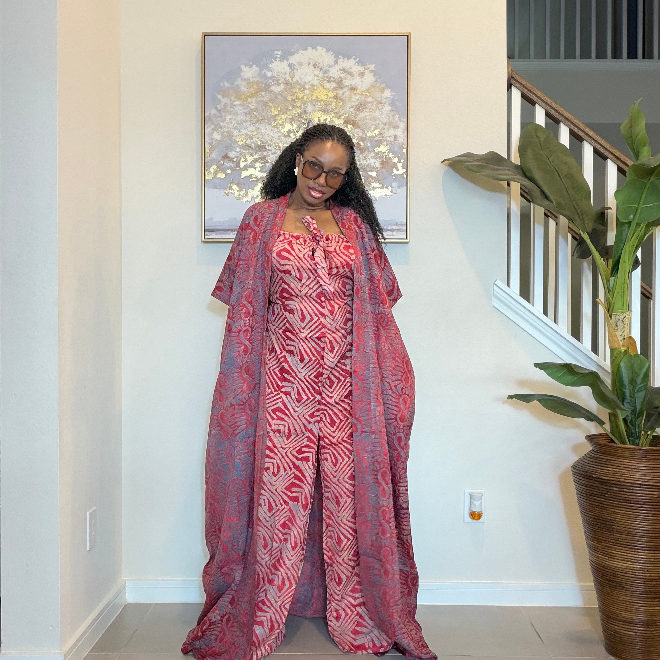 2-Piece Adire Crepe Jumpsuit and Kimono Set