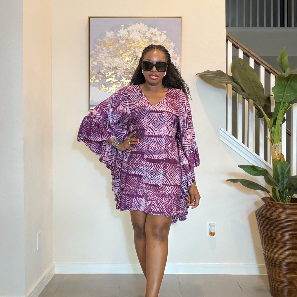 Adire Crepe Minidress with ruffles