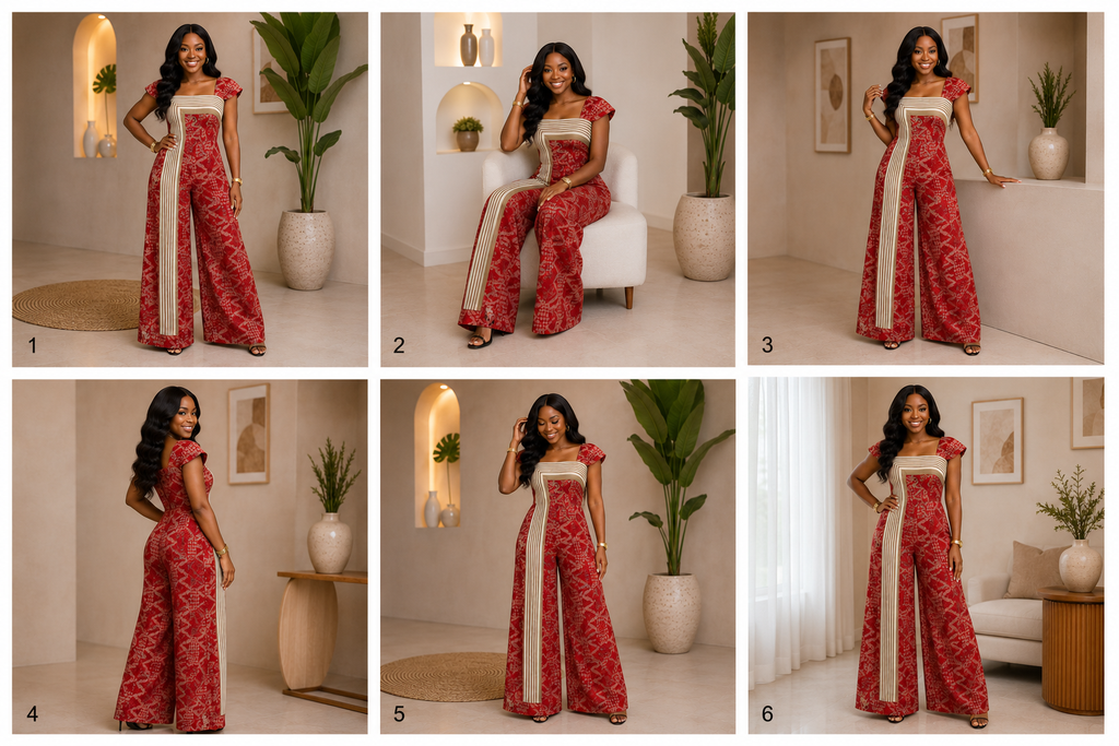 Elegant Adire Jumpsuit with Handwoven Aso Oke Contrast Panel