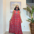 Hand-Dyed Adire Crepe Halter Maxi Dress.