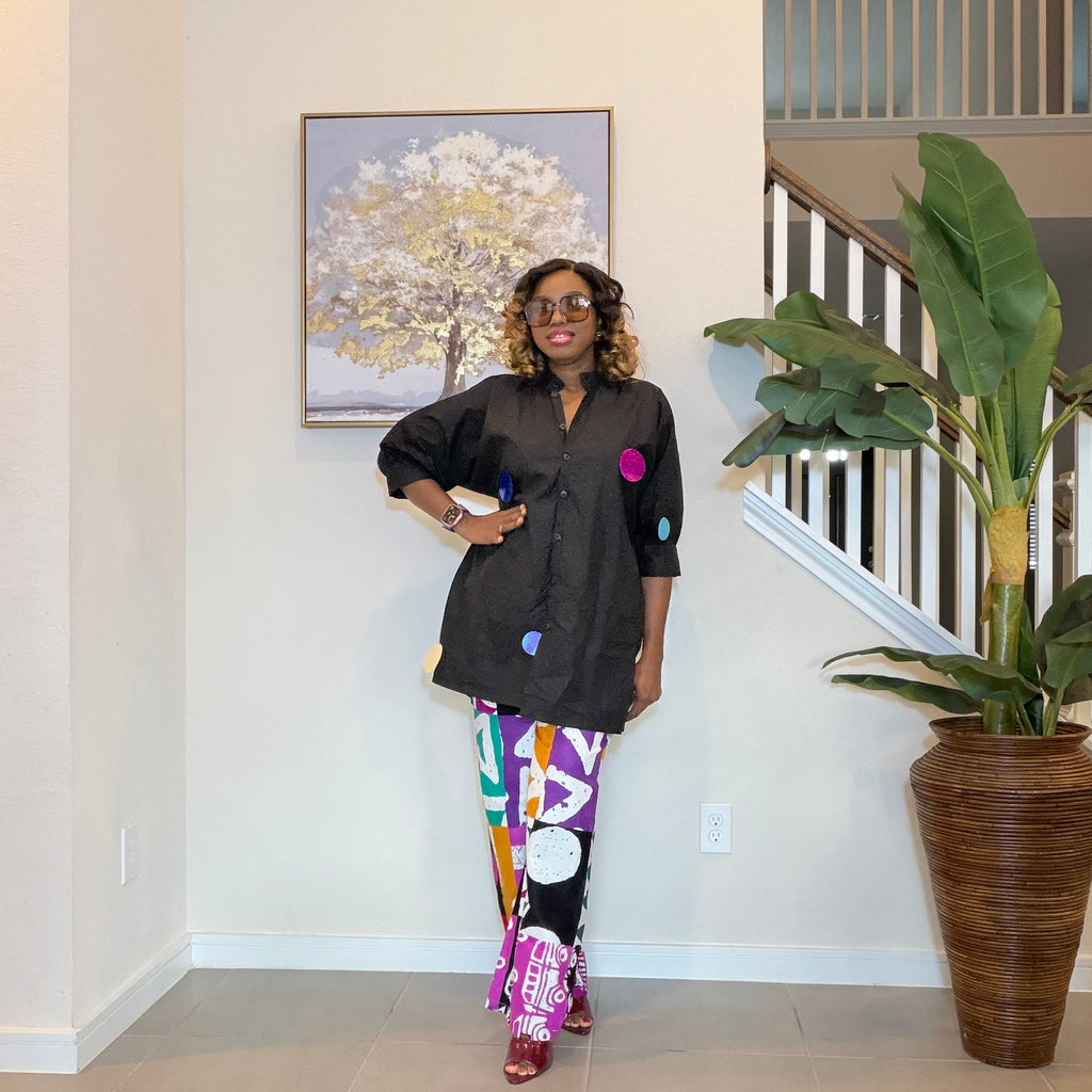 Ankara Two‑Piece Set, Colorful Print Pants, Handmade African Wear
