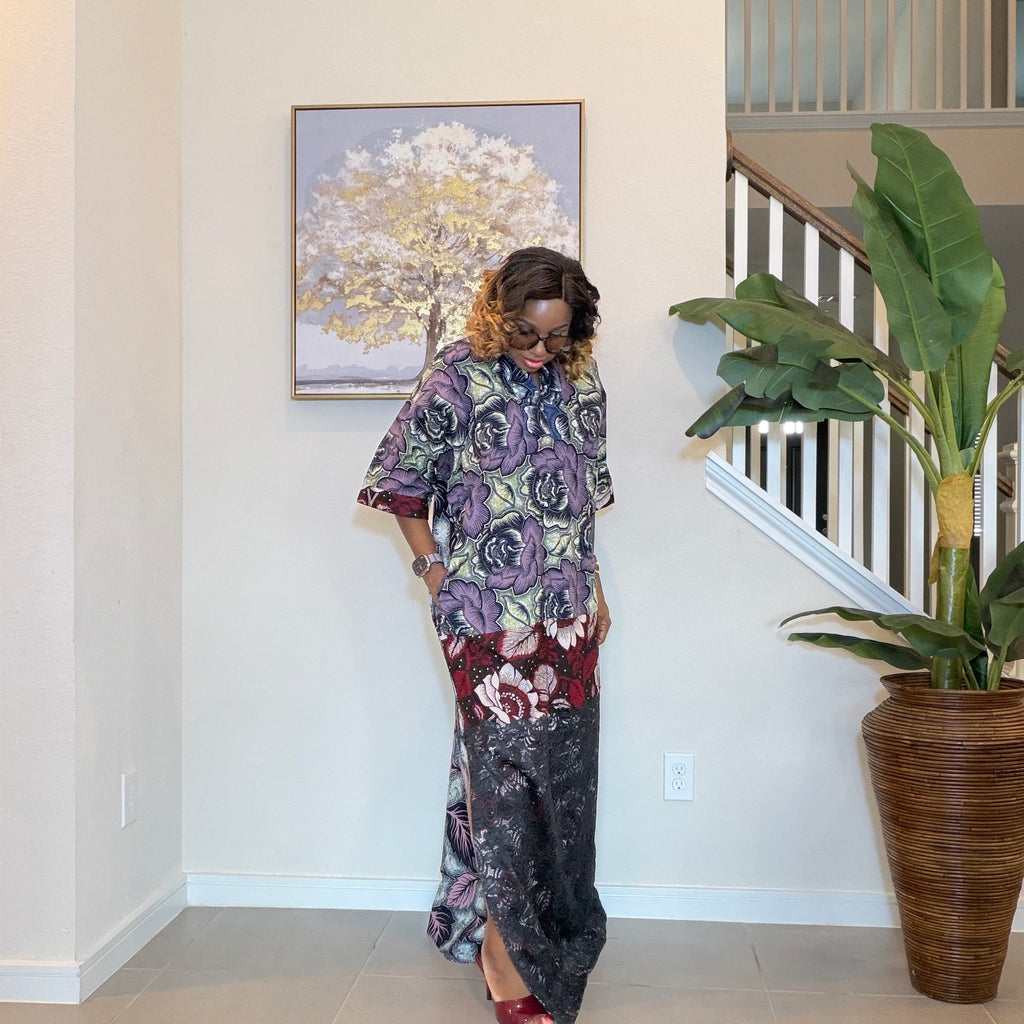 Ankara Patchwork Dress, Long Floral African Maxi