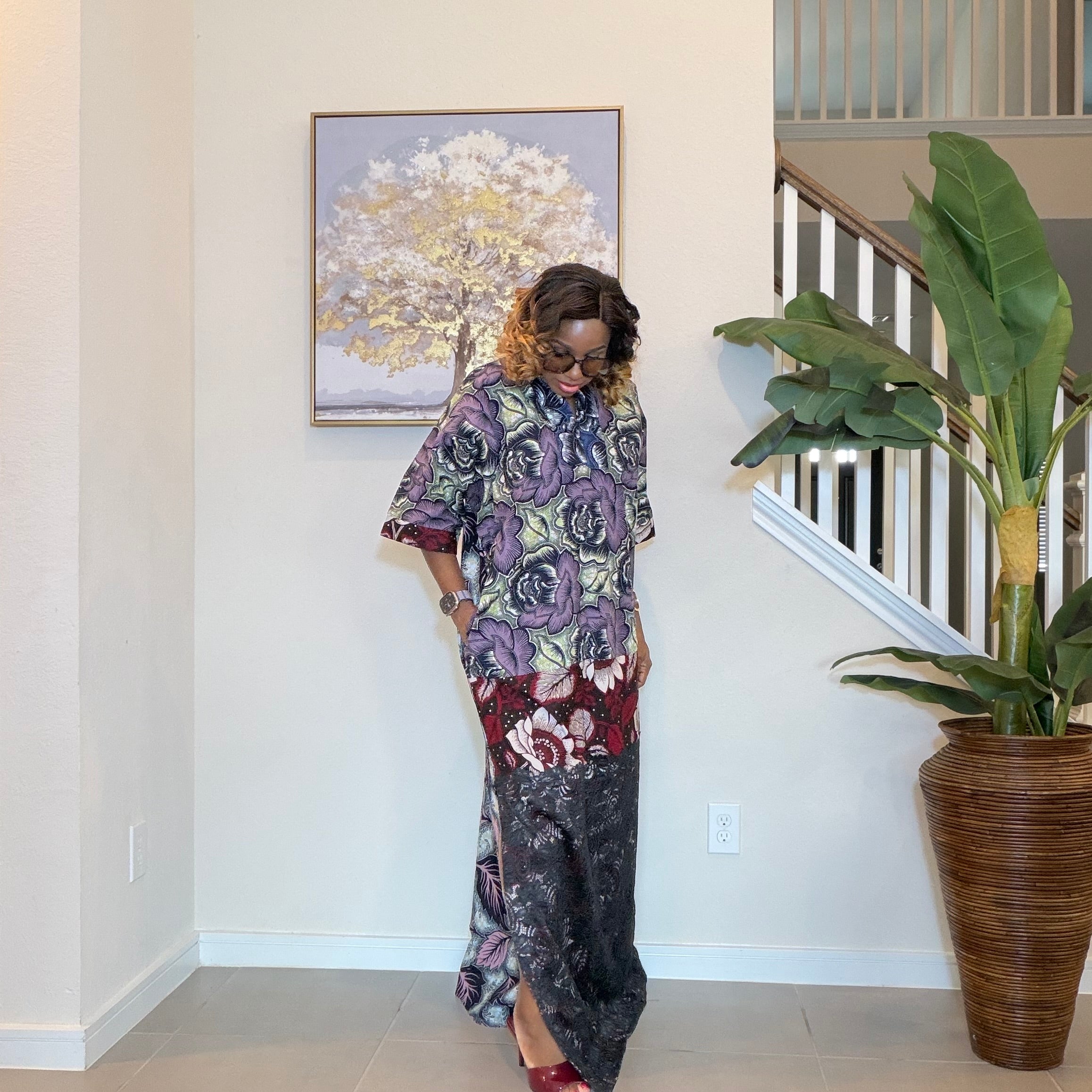 Ankara Patchwork Dress, Long Floral African Maxi