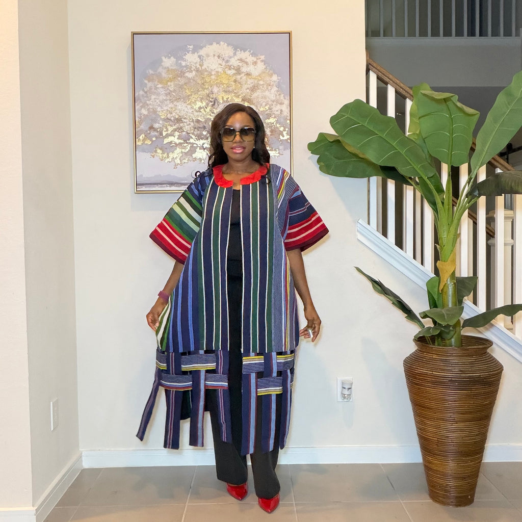 Aso Oke Kimono Jacket, Nigerian Yoruba Fabric, Boho Coat