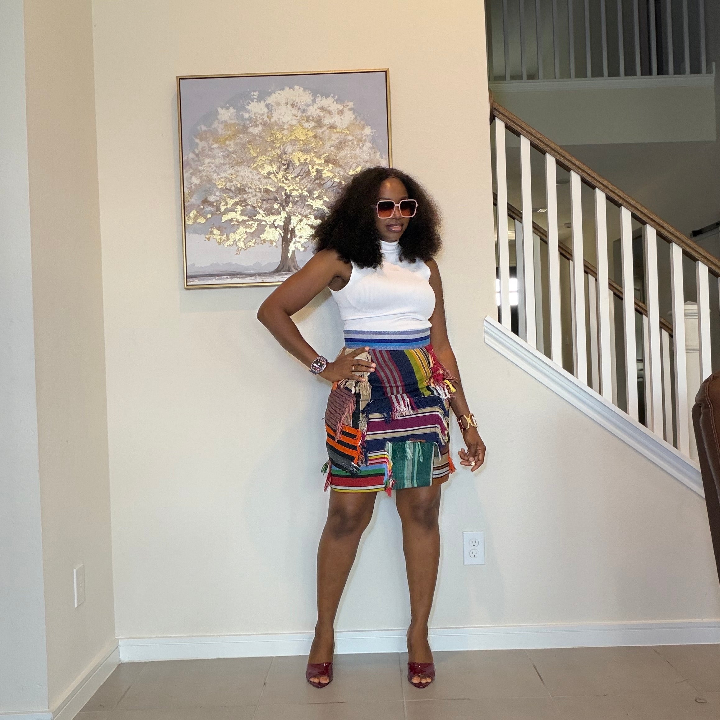 Multicolor Aso Oke Patch Mini Skirt