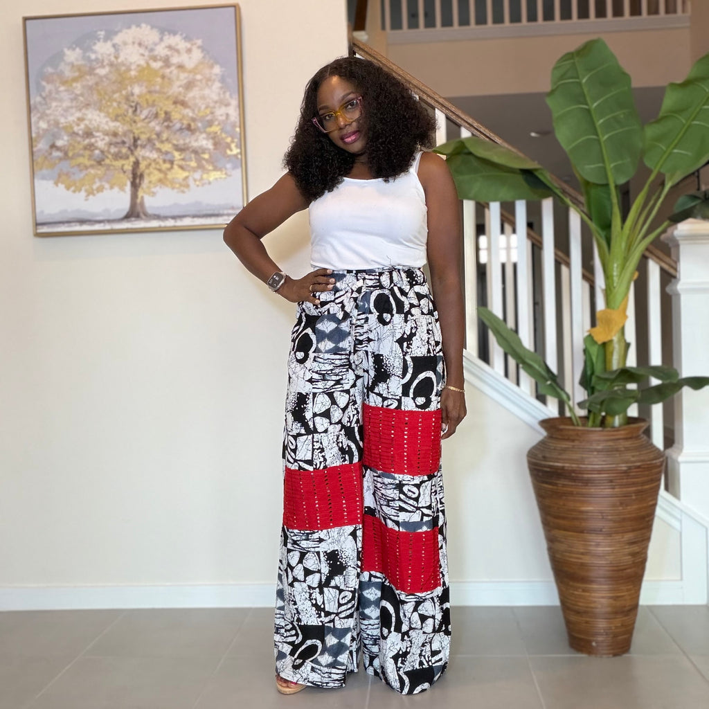 African Patchwork Wide‑Leg Trousers with Aso Oke

---