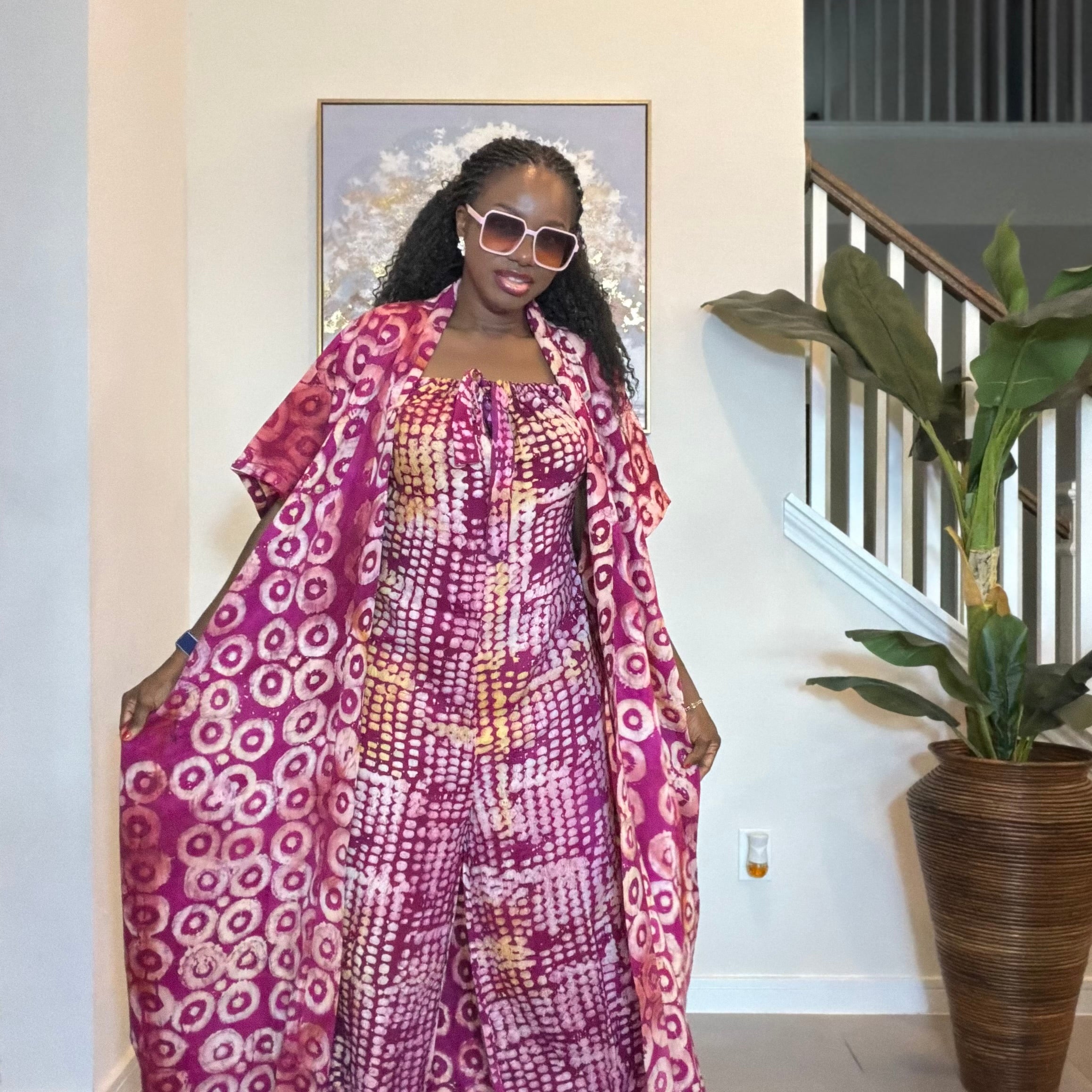 2-Piece Adire Crepe Jumpsuit and Kimono Set