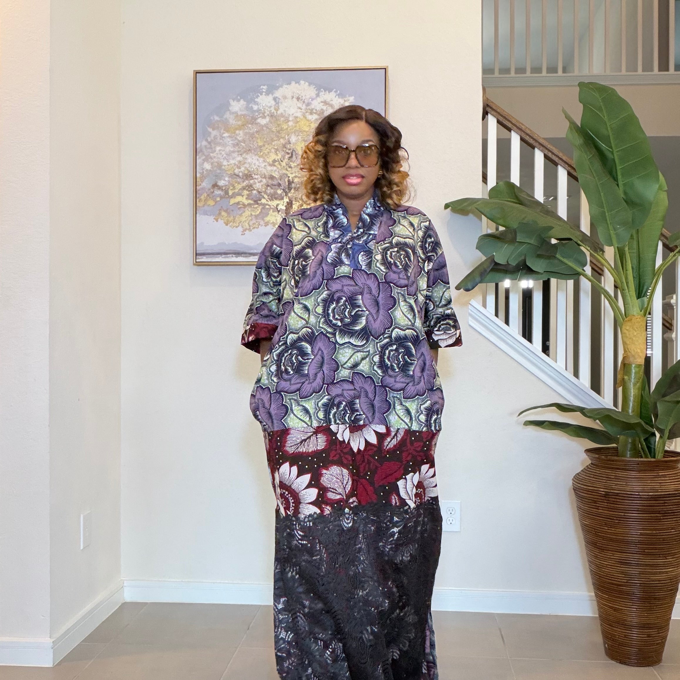 Ankara Patchwork Dress, Long Floral African Maxi