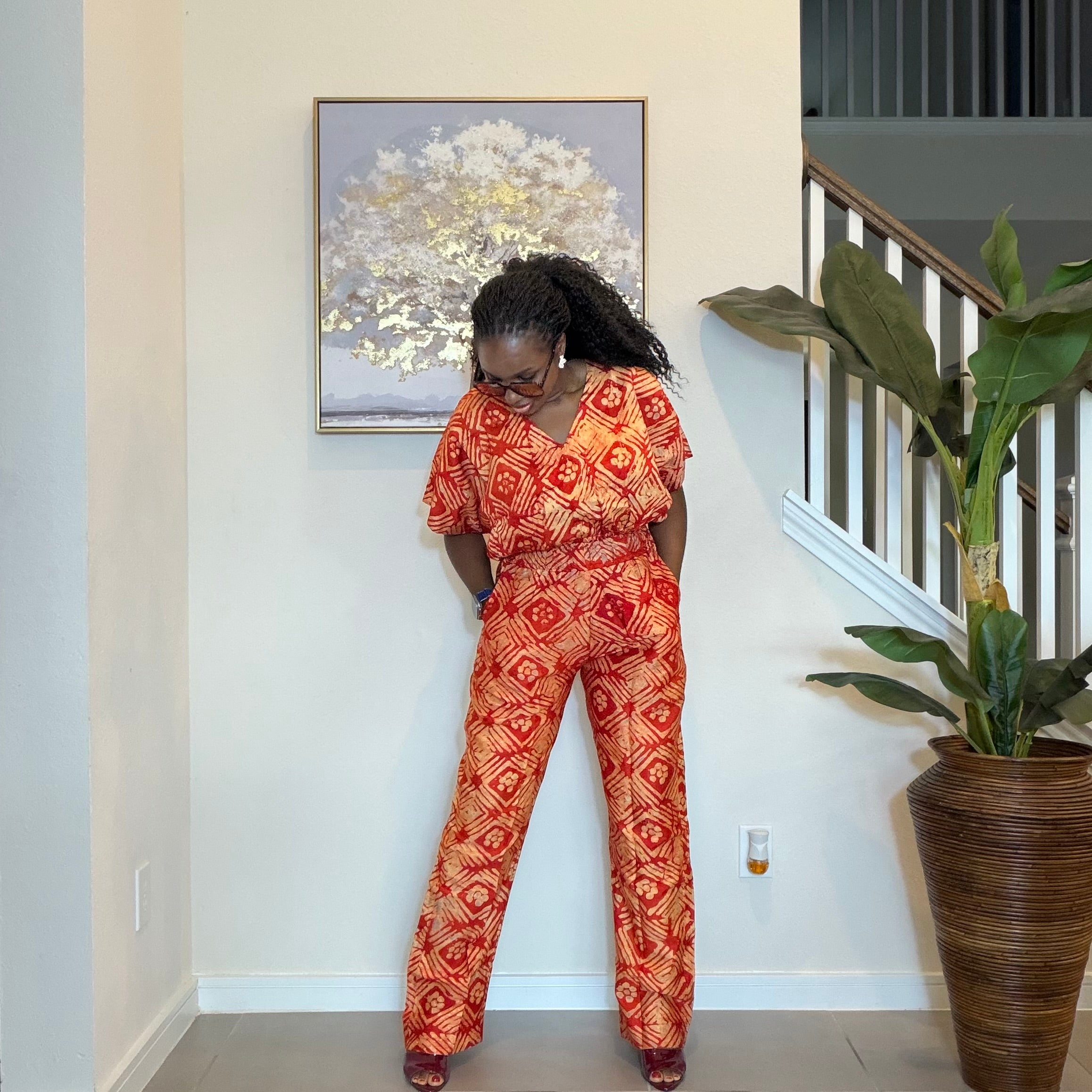 2-Piece Adire Crepe Crop Top and Trouser Set