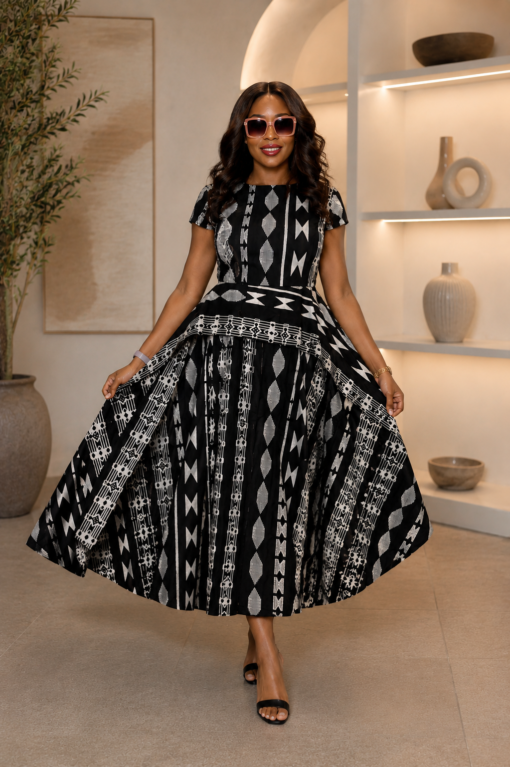 Black and White Ankara Peplum Dress