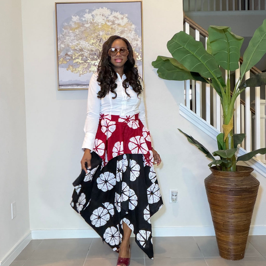 African Ankara Print Handkerchief Skirt, Asymmetric High-Low Print Skirt