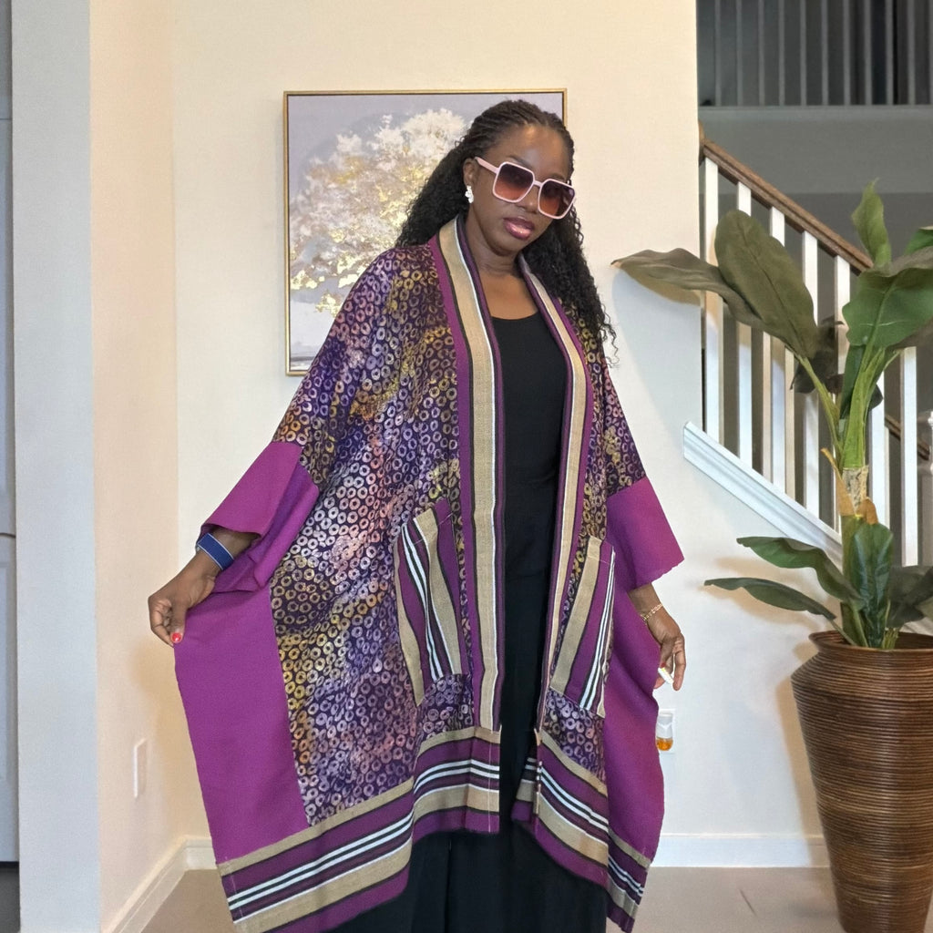 African Adire and Aso Oke Kimono, African print kimono, African fashion, Handmade African Print Robe, Boho Nigerian Fashion