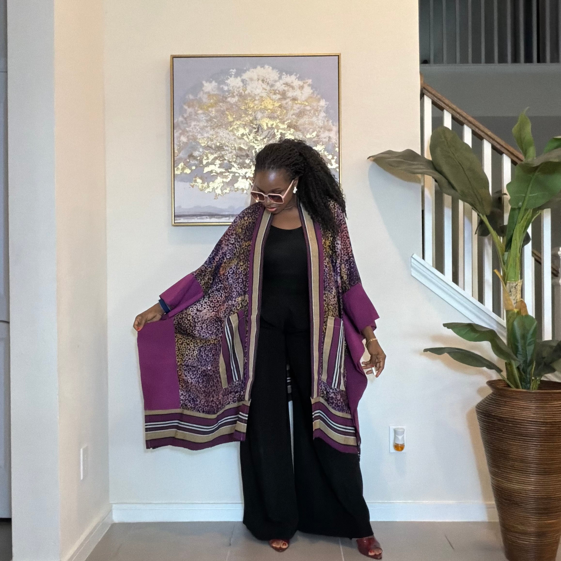 African Adire and Aso Oke Kimono, African print kimono, African fashion, Handmade African Print Robe, Boho Nigerian Fashion