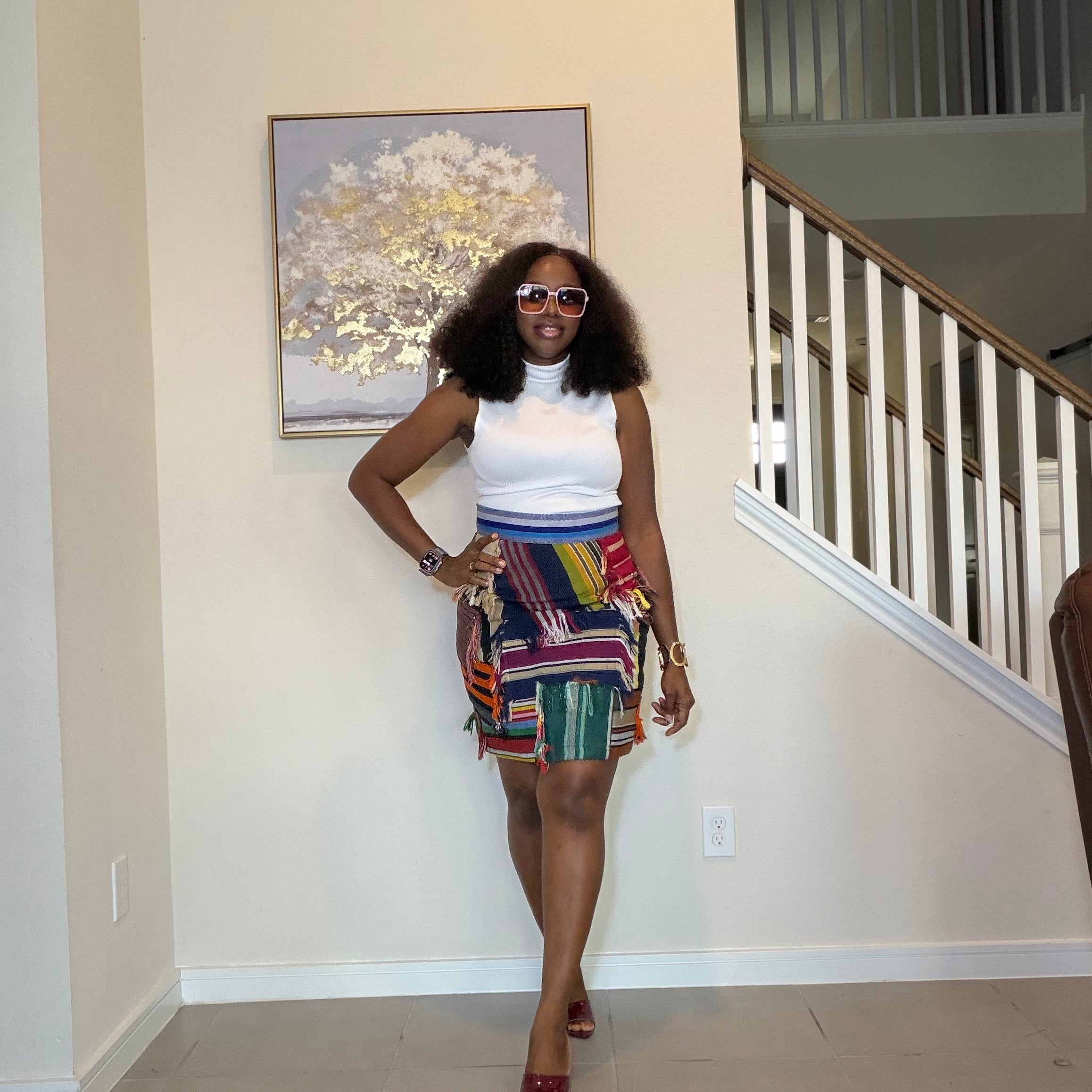 Multicolor Aso Oke Patch Mini Skirt