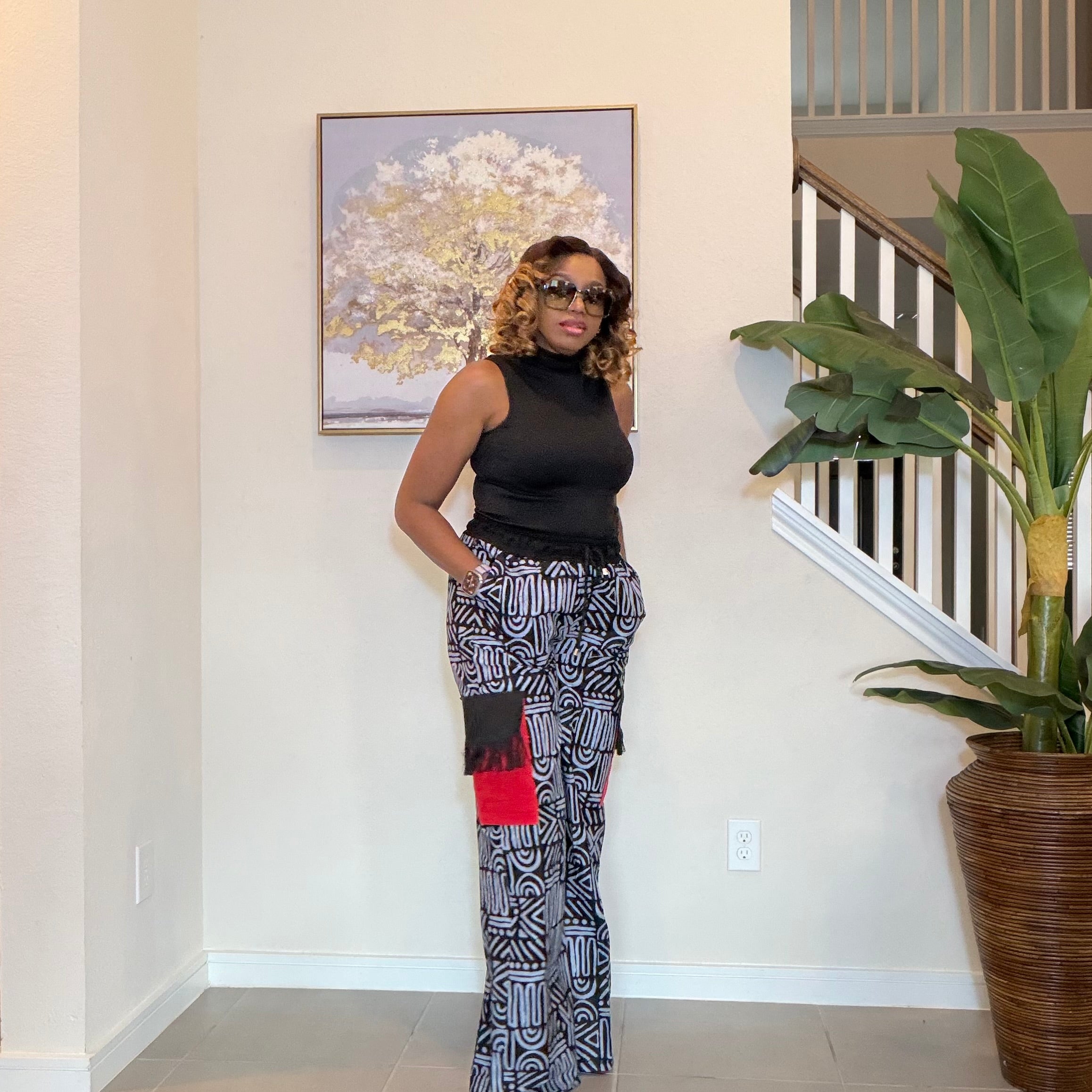 Ankara Wide‑Leg Pants with Aso Oke side pockets