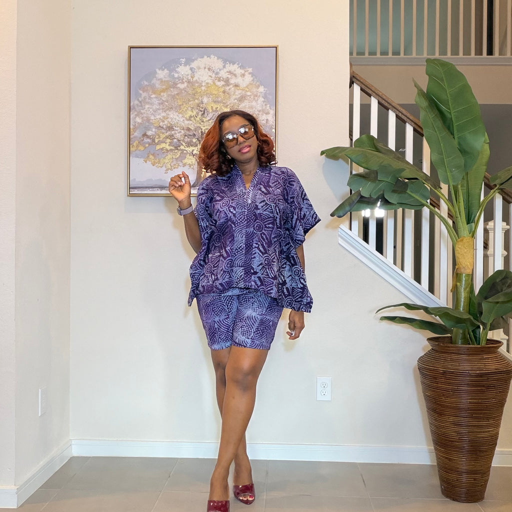 Adire Print Two-Piece Set, Summer Resort Wear
