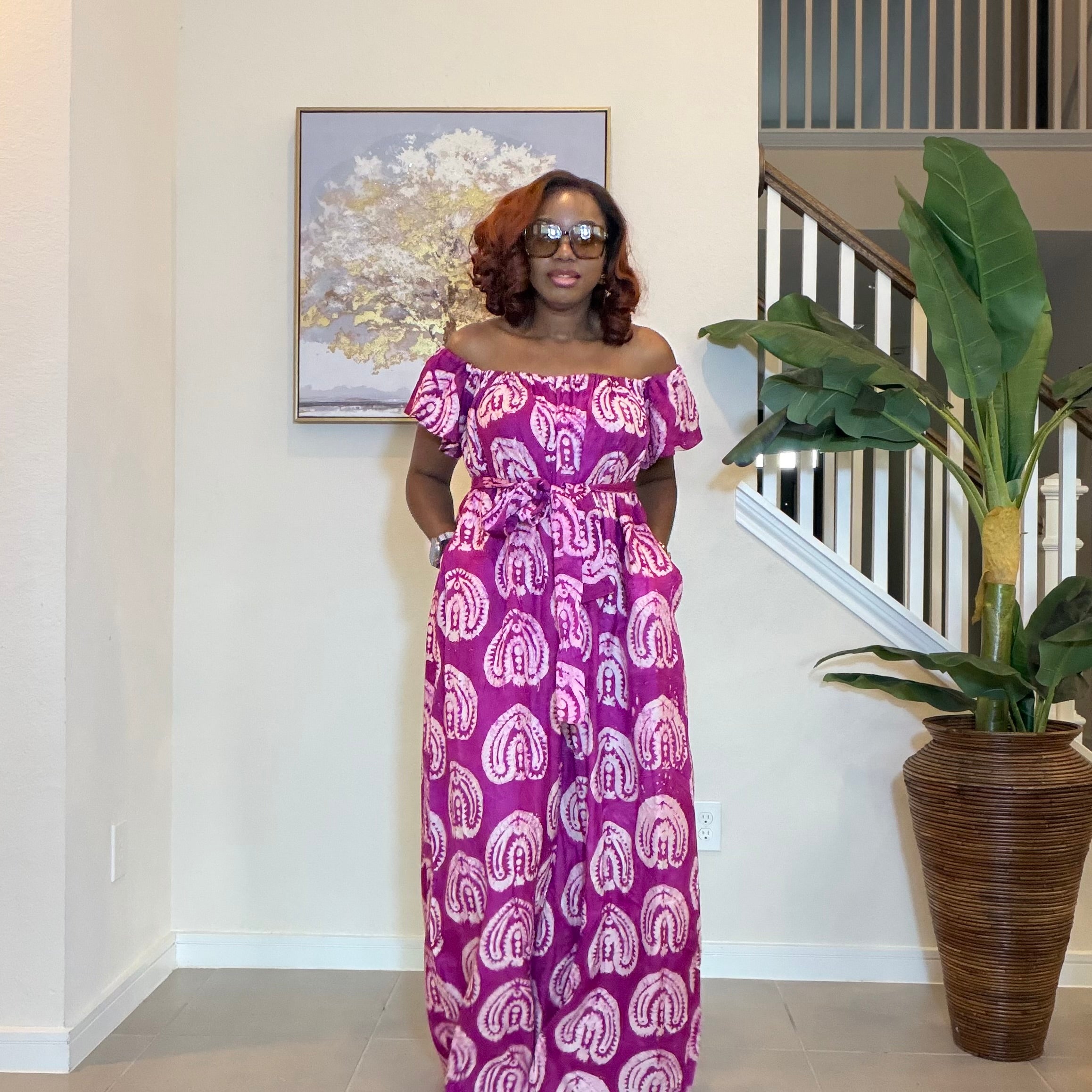 Adire Jumpsuit - African Print Off-the-Shoulder Wide Leg Romper