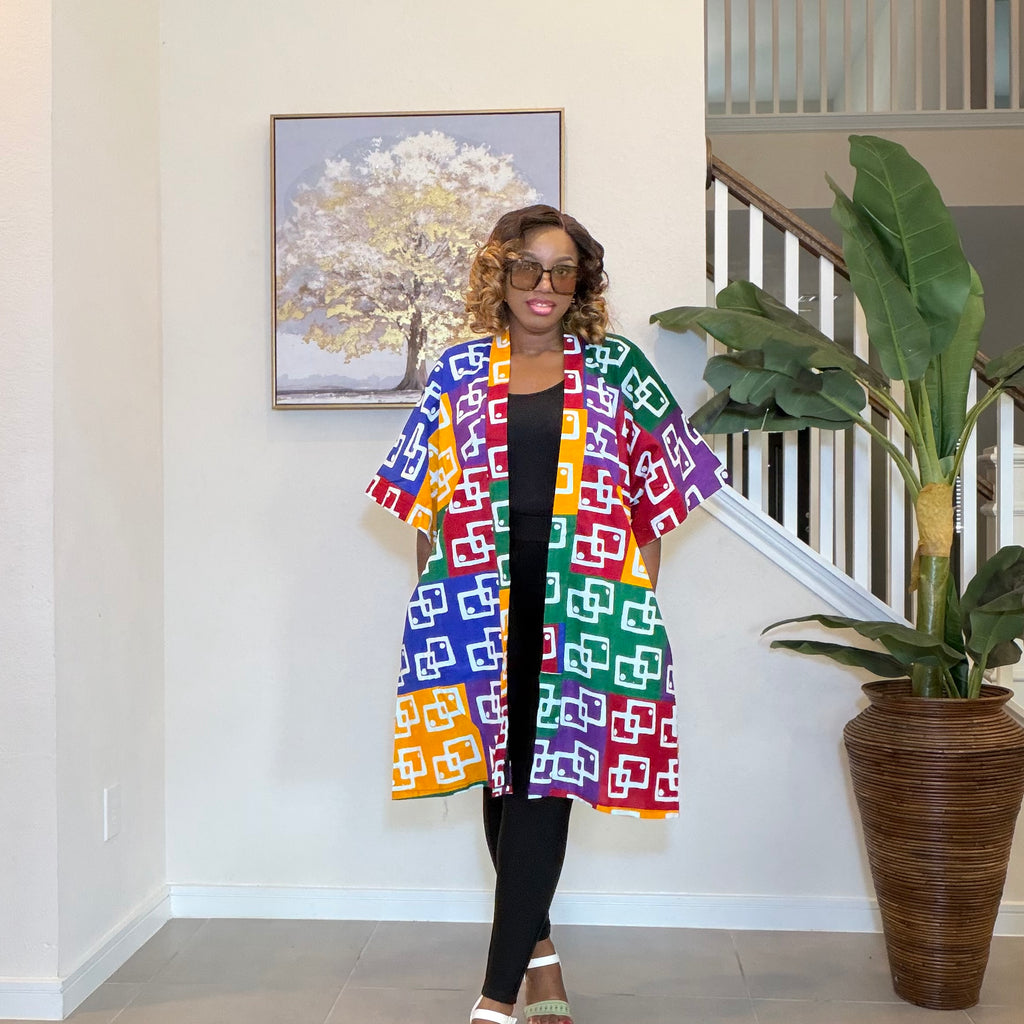 Ankara Patchwork Kimono, Abstract Pop Art Kimono