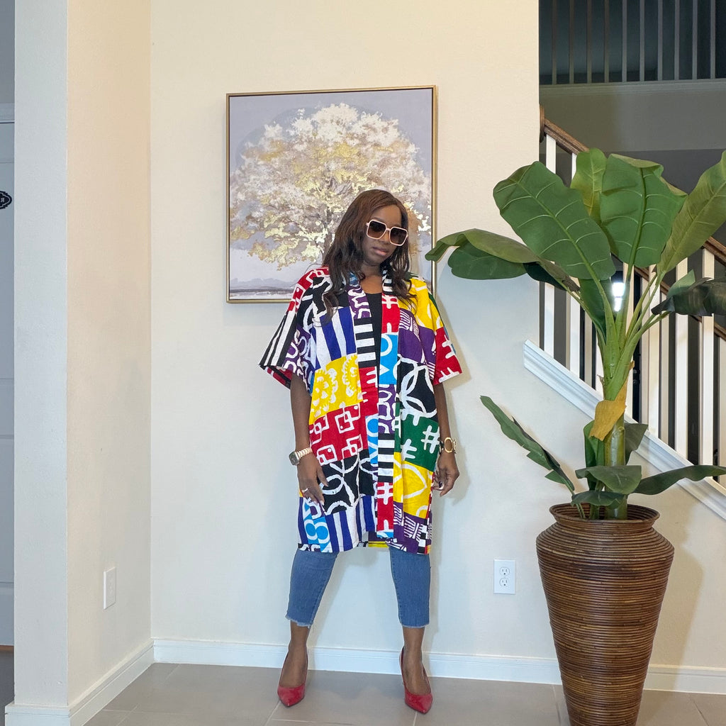 Ankara Patchwork Kimono, Abstract Pop Art Kimono