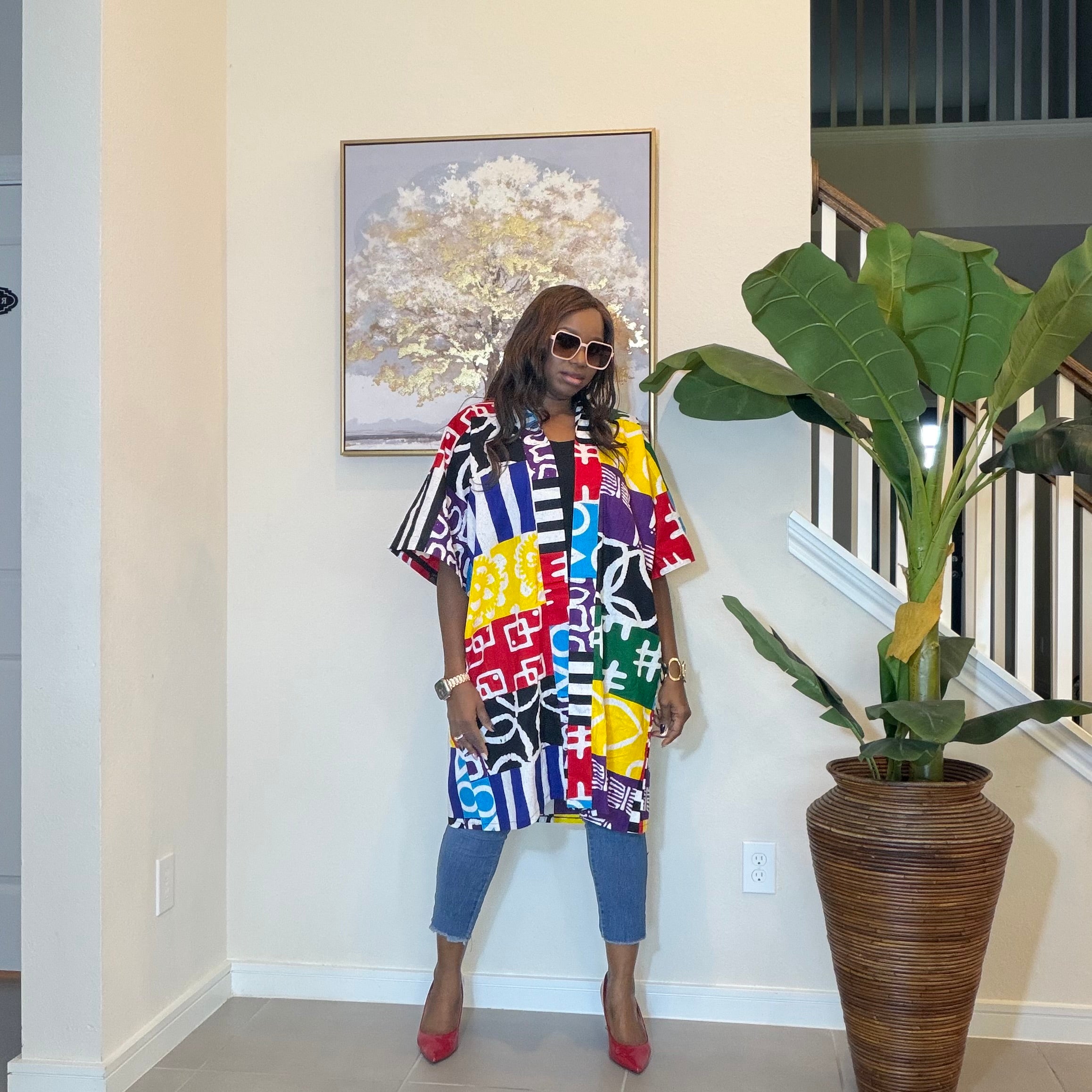 Ankara Patchwork Kimono, Abstract Pop Art Kimono