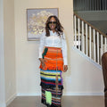 Colorful African Aso Oke Fringe Skirt, Handmade Aso Oke Patchwork Skirt