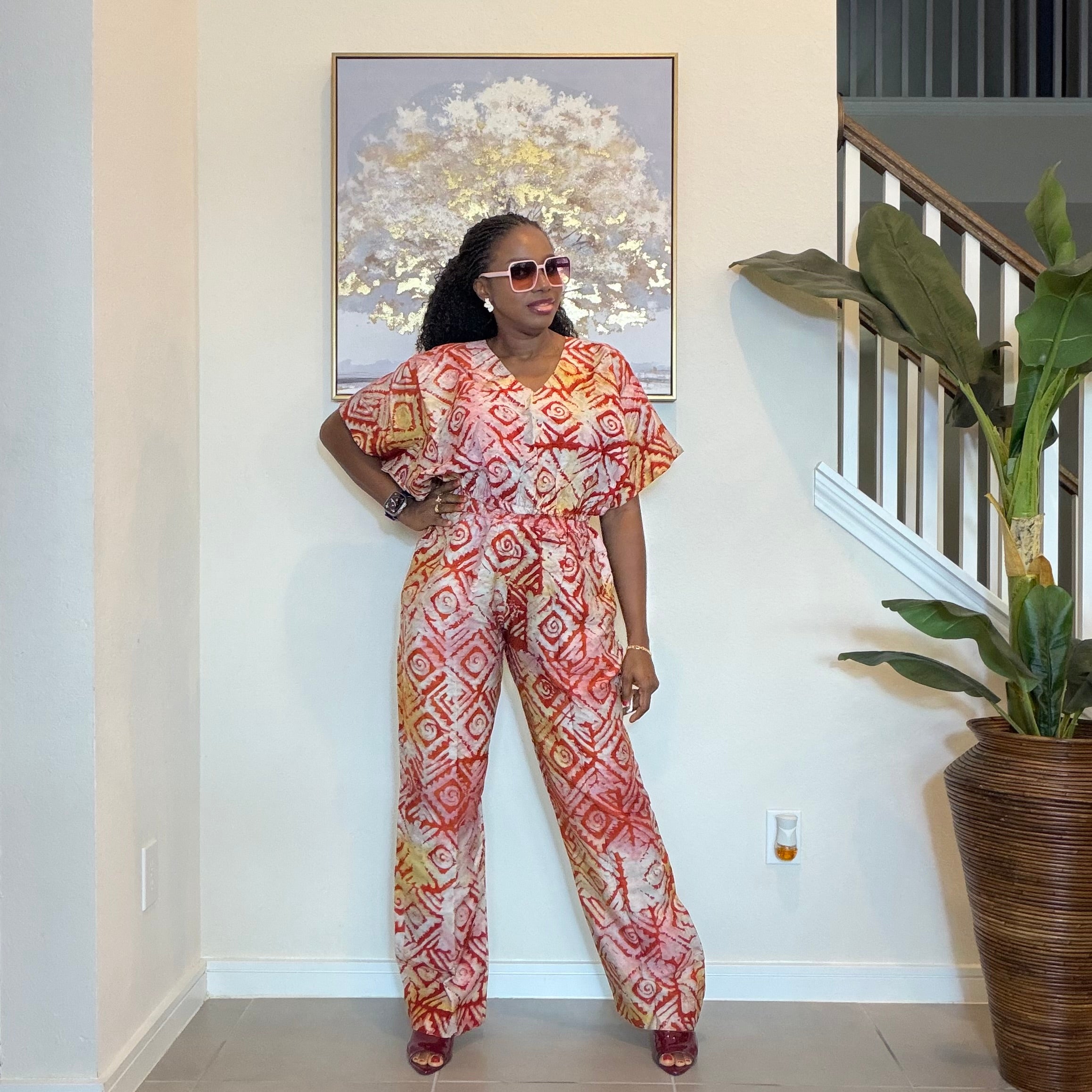 2-Piece Adire Crepe Crop Top and Trouser Set.
