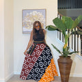 African Ankara Maxi Skirt, High Waist Skirt with Aso Oke Pockets