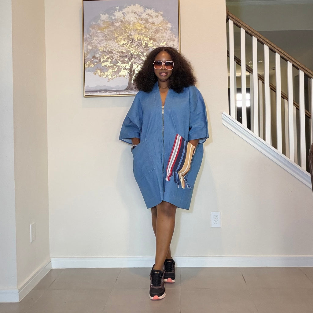 Denim and Aso Oke Shift Dress