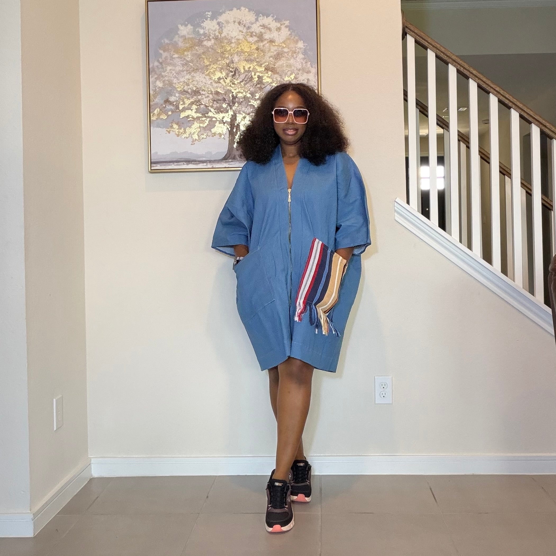 Denim and Aso Oke Shift Dress