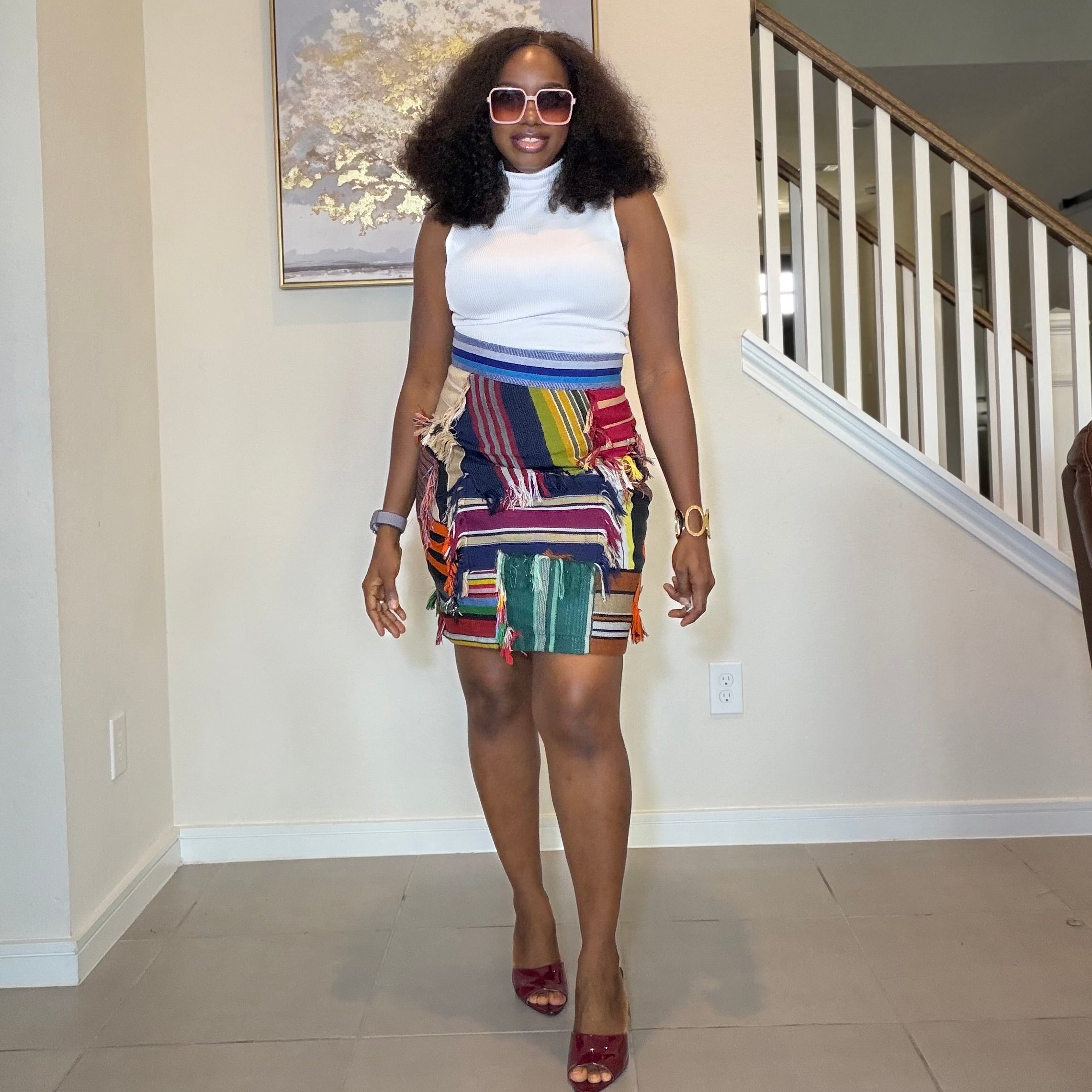 Multicolor Aso Oke Patch Mini Skirt