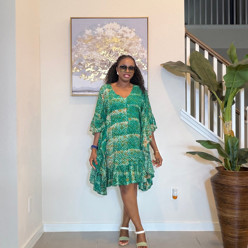 Emerald Green Adire Mini Dress