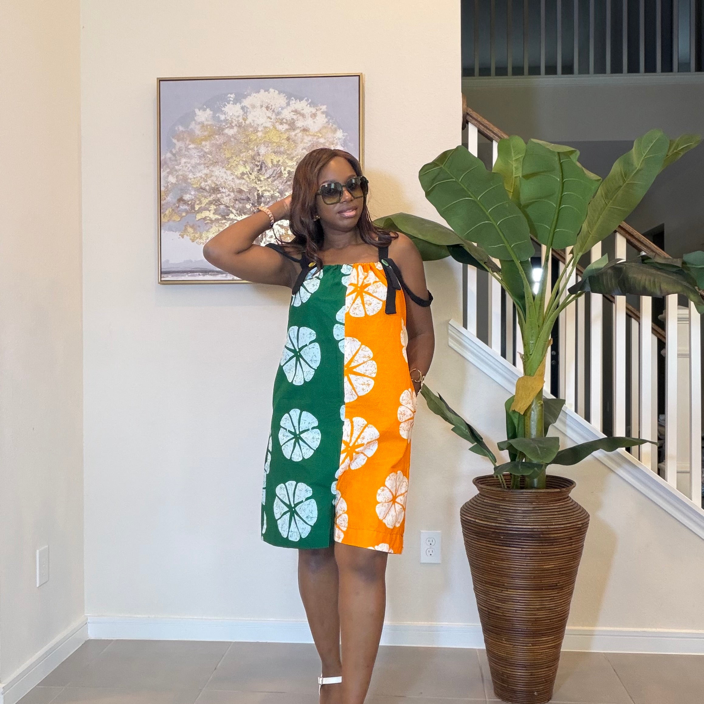 Handmade Ankara Romper: Orange & Green African Print Summer Playsuit