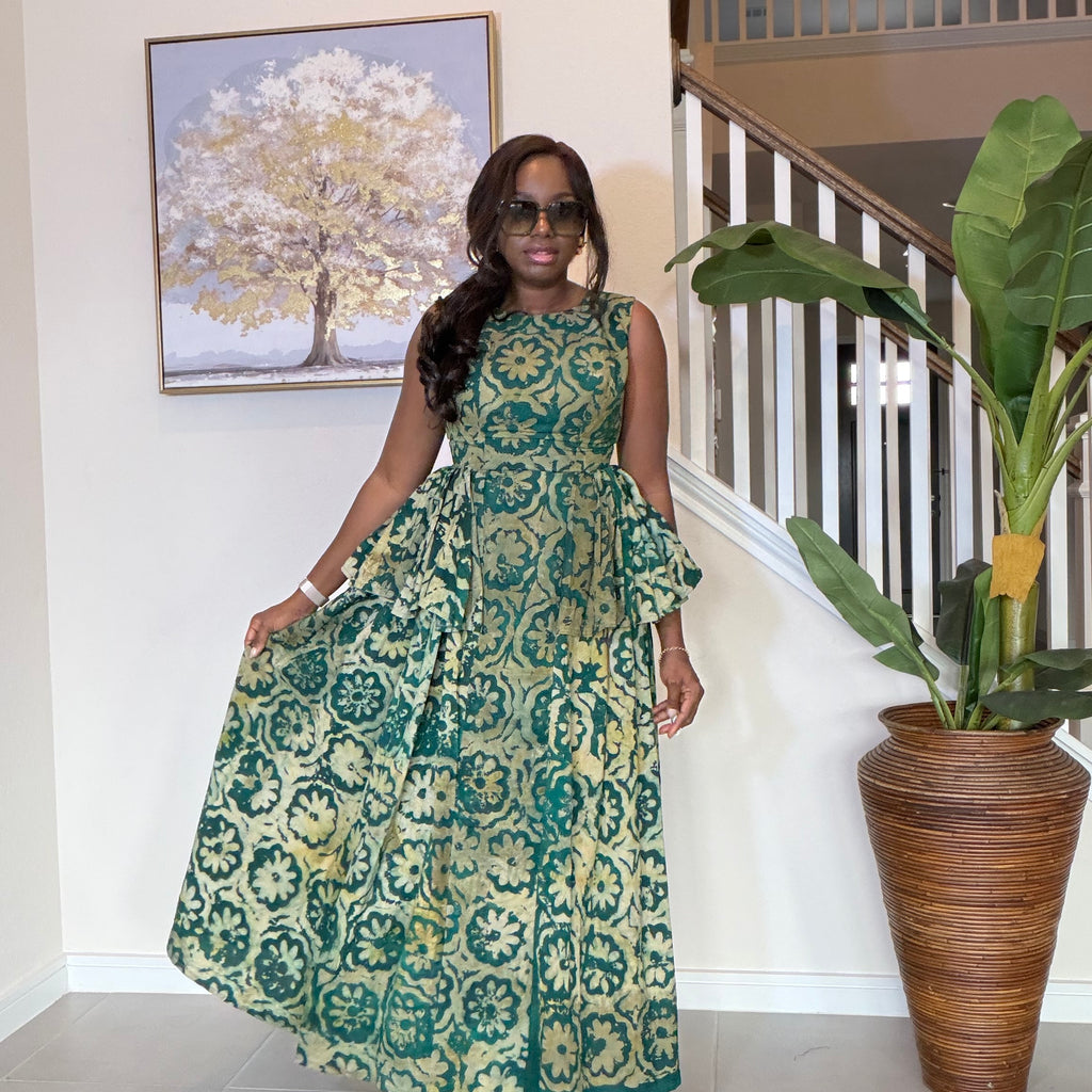 Adire Dress with Flare Sides – Sleeveless African Print Dress for Women