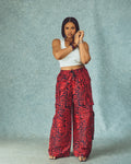 Ankara Cargo Trousers, Ankara Wide-Leg Trousers – Red African Print Palazzo Pants