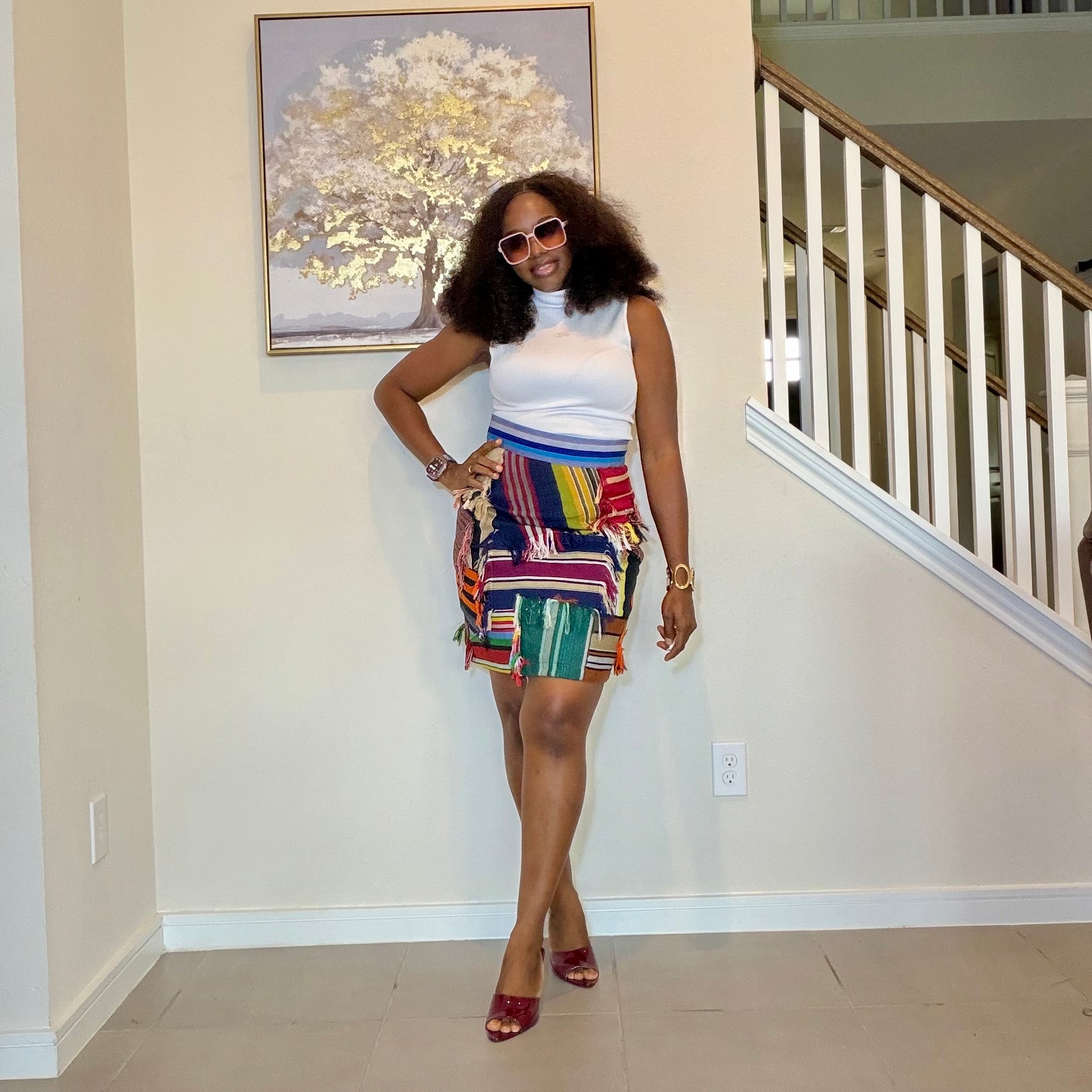 Multicolor Aso Oke Patch Mini Skirt