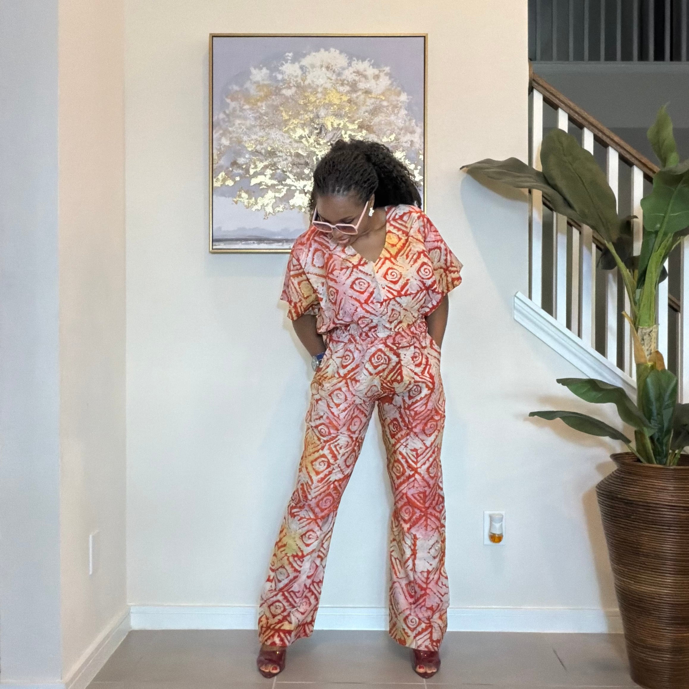 2-Piece Adire Crepe Crop Top and Trouser Set.